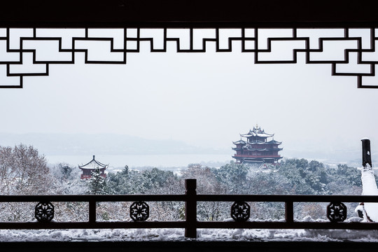 杭州吴山天风雪景