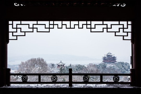 杭州吴山天风雪景