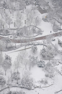 俯拍雪后水墨风光