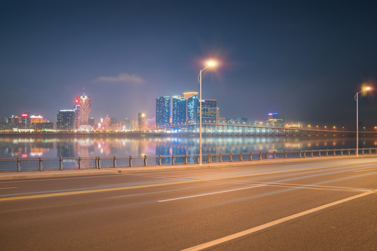 中国澳门城市建筑天际线道路交通