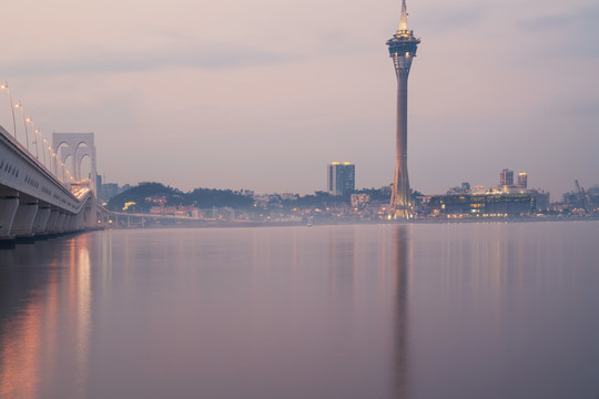 中国澳门城市建筑天际线滨海风光