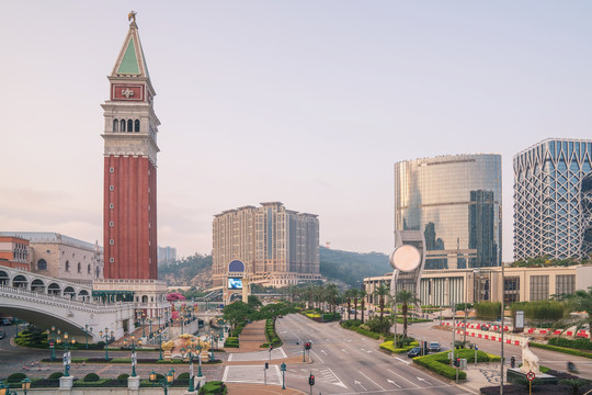 中国澳门城市建筑天际线和街景