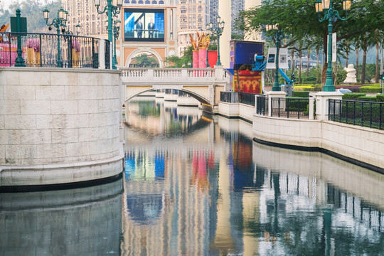 中国澳门城市建筑天际线和街景