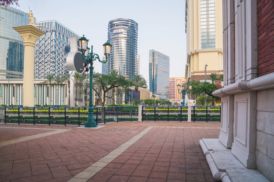 中国澳门城市建筑天际线和街景