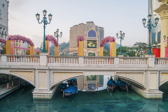 中国澳门城市建筑天际线和街景