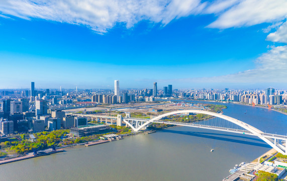 上海黄浦江卢浦大桥城市风光