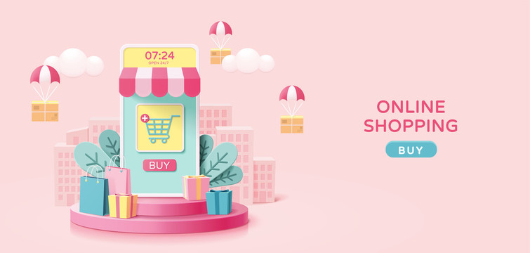 粉色网上购物创意设计网页横幅
