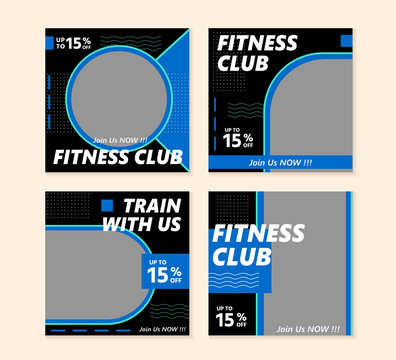 黑蓝色健身房加入优惠广告贴文模板