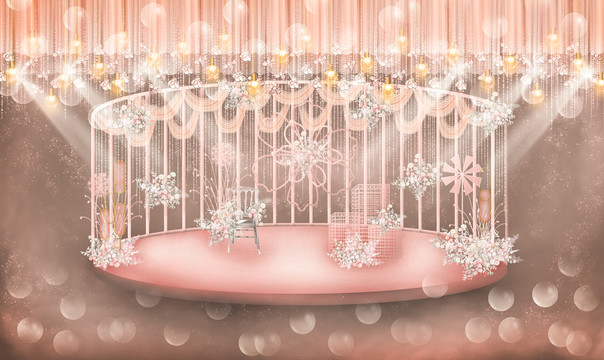 粉色中心舞台婚礼手绘效果图