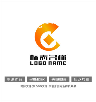 字母金融铜钱老虎logo