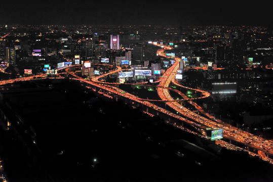 泰国曼谷堵车城市建筑风光夜景