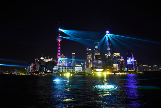 上海黄浦江光影秀城市风光夜景