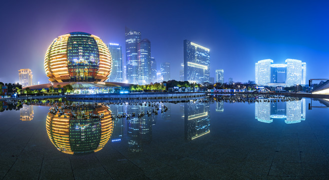 高清宽幅杭州城市阳台夜景