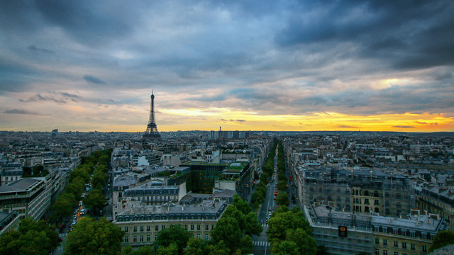 法国巴黎凯旋门鸟瞻市景