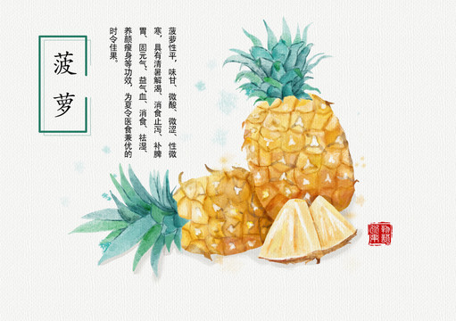 水彩水果手绘菠萝