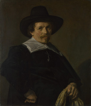 弗兰斯·哈尔斯右手叉腰戴着帽子的男人油画