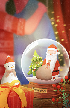 圣诞节水晶球家庭温馨插画