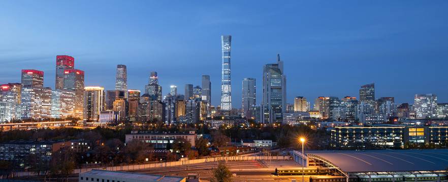 北京城市中心国贸全景夜景