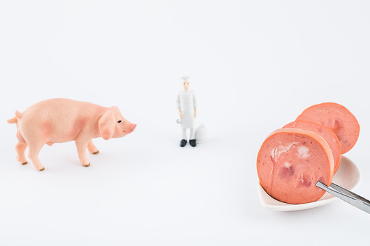 微距拍摄猪肉和人造肉创意配图