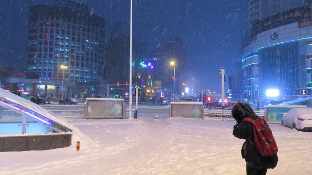 城市夜晚雪景