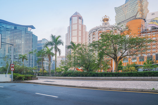 澳门现代建筑天际线和城市街景