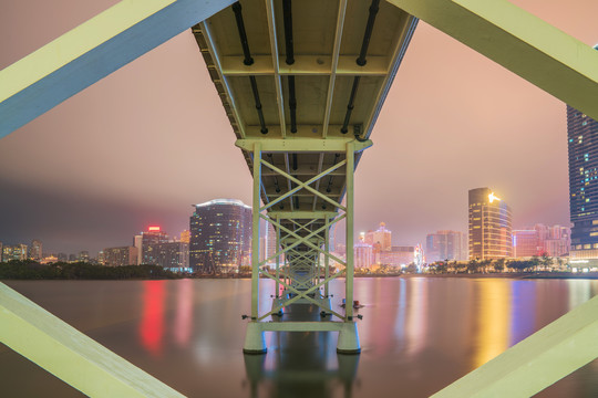 澳门现代建筑和桥梁和城市夜景