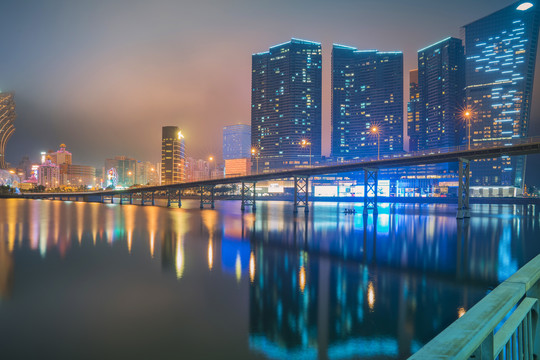 澳门现代建筑和桥梁和城市夜景