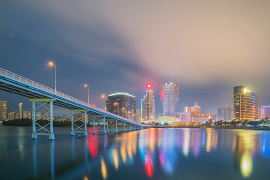 澳门现代建筑和桥梁和城市夜景