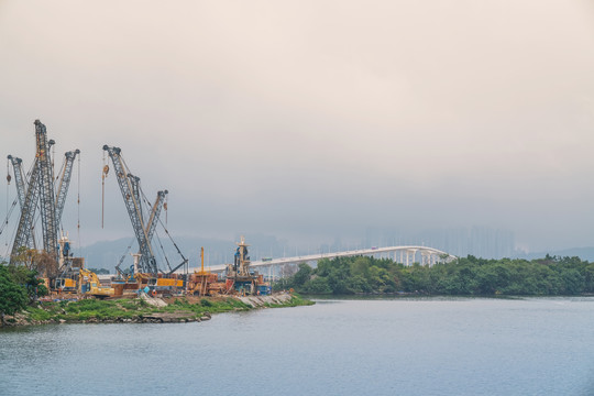 澳门城市建筑天际线和滨海风光