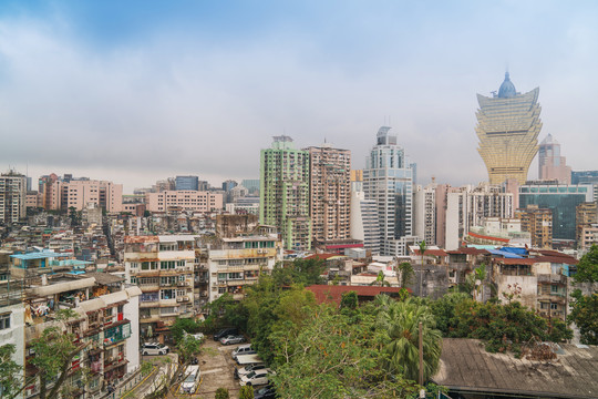 俯瞰澳门城市建筑天际线全景