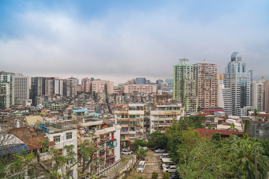 俯瞰澳门城市建筑天际线全景