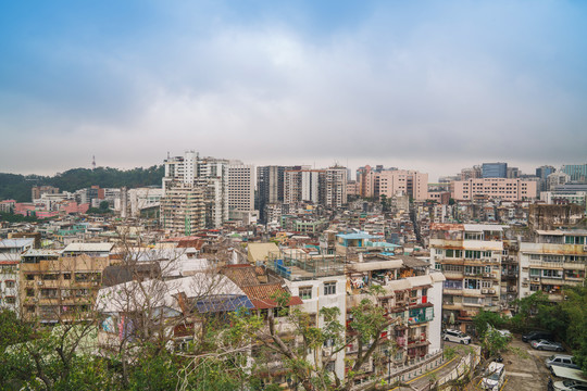 俯瞰澳门城市建筑天际线全景