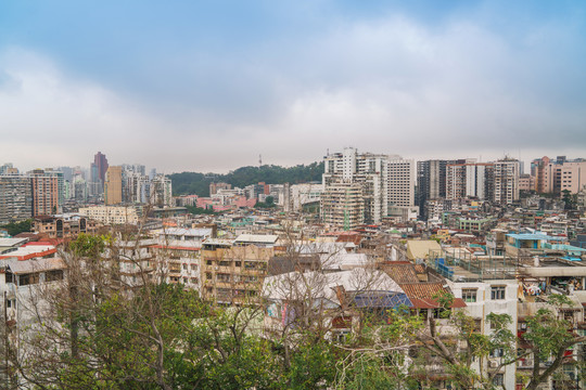 俯瞰澳门城市建筑天际线全景