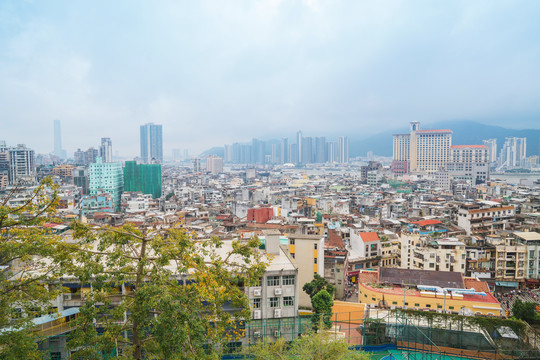 俯瞰澳门城市建筑天际线全景