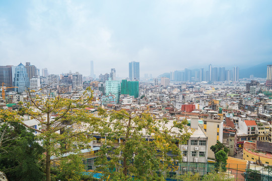 俯瞰澳门城市建筑天际线全景