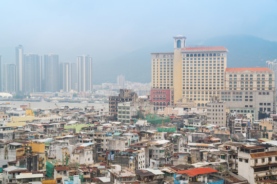 俯瞰澳门城市建筑天际线全景