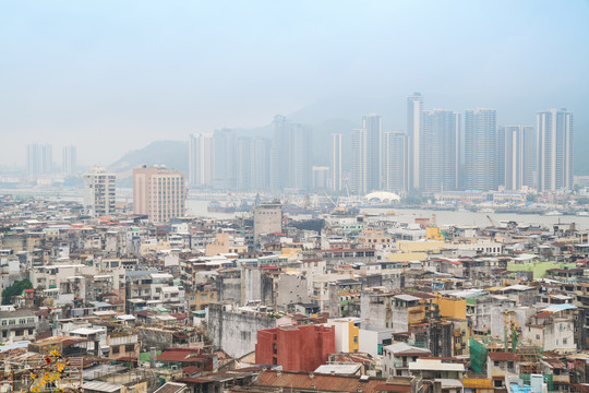 俯瞰澳门城市建筑天际线全景