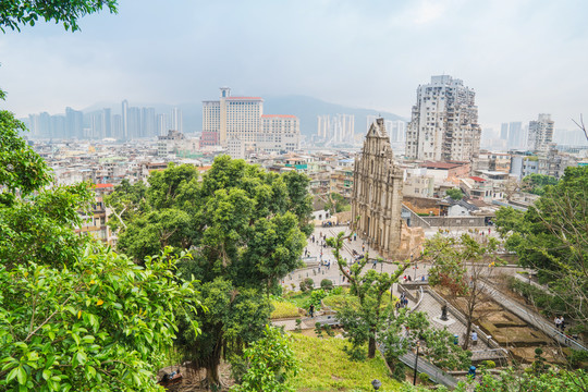 俯瞰澳门城市建筑天际线全景