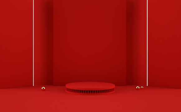 红色C4D场景背景电商海报