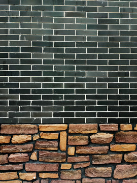 青砖彩色石头墙