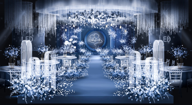 莫兰迪蓝色现代风主题婚礼效果图