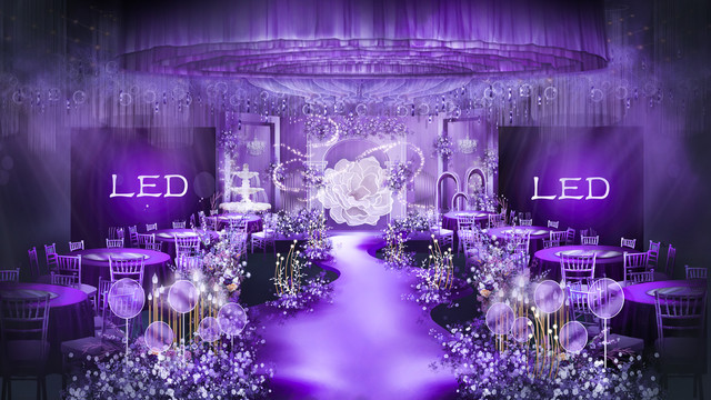 紫色宴会厅婚礼效果图