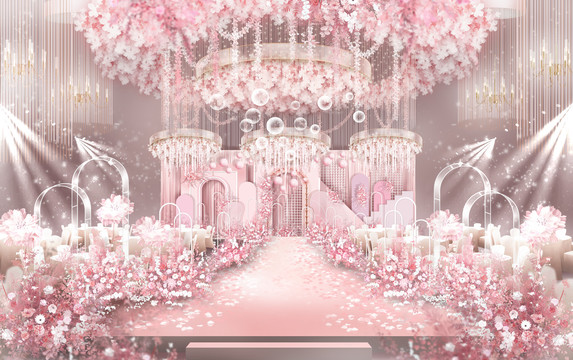 粉色婚礼主舞台效果图