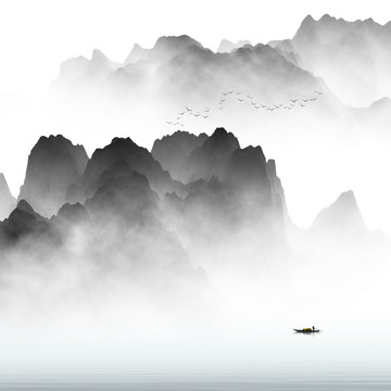 抽象水墨山水画