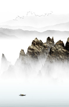 抽象意境山水画水墨画装饰画