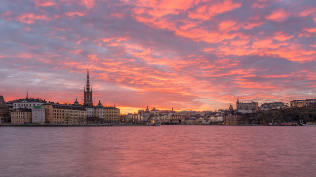 斯德哥尔摩城市冬天日出景观
