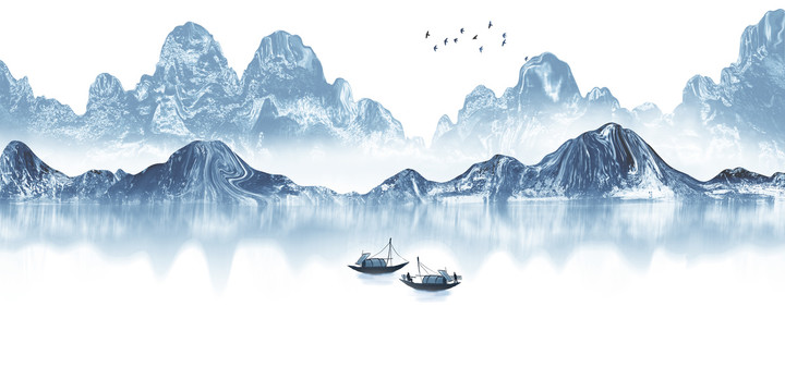 中国风意境水墨山水风景画