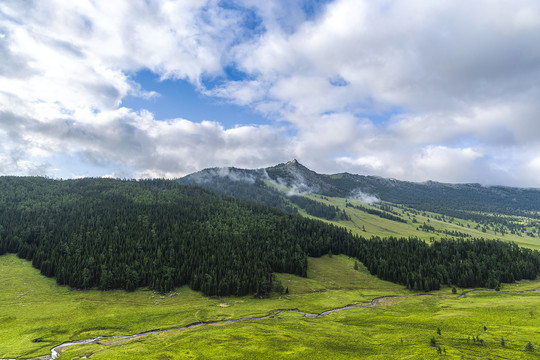 蓝天白云高山草原风光