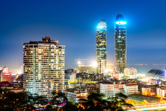 福建厦门世茂大厦双子塔夜景