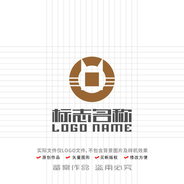 铜钱招财猫标志金融logo
